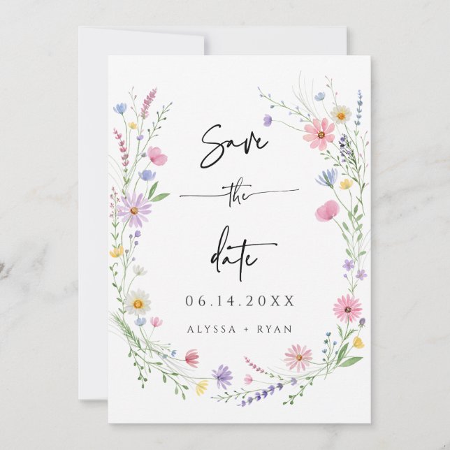 Convites Delicate Wildflower Wedding Save the Date Card (Frente)
