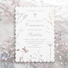 Convites delicate wildflowers First Holy Communion