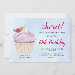 Convites Delicioso Cupcake Rosa com Fruta em Cima de Aniver