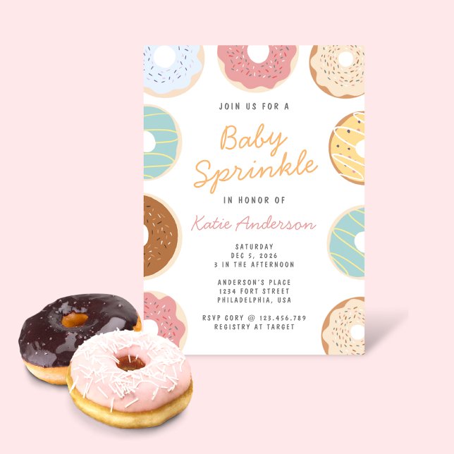Convites Deliciosos Donuts Pastéis Bebê Sprinkle (Criador carregado)