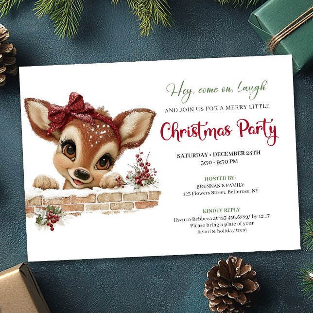 Convites Delightful peeking reindeer editable party card (Delightful peeking reindeer editable party card)