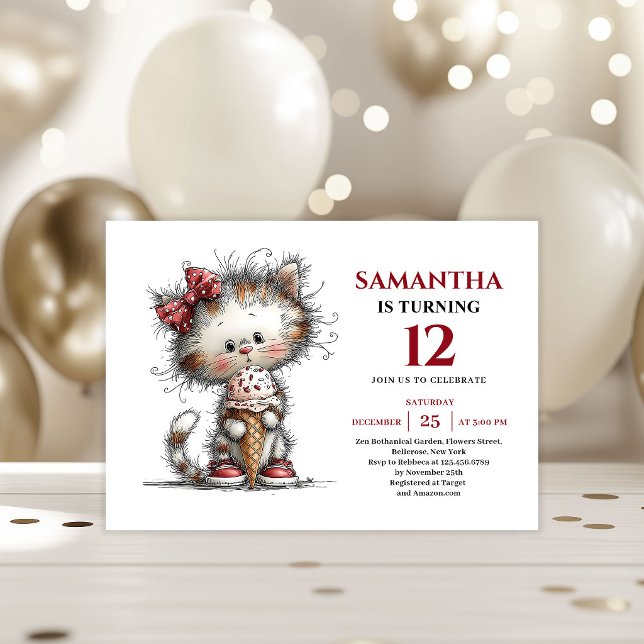 Convites Delightful whimsical animals cat kids birthday (Delightful whimsical animals print kids birthday invitation

)