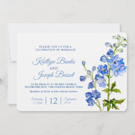 Convites Delphinium floresce azul aquarela casamento