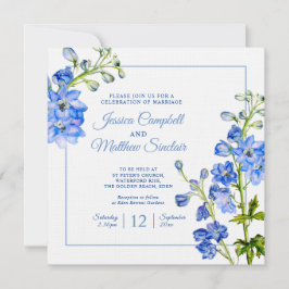 Convites Delphinium floresce azul aquarela casamento