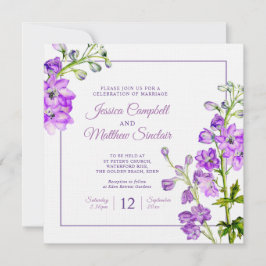 Convites Delphinium floresce casamentos de aquarela roxa
