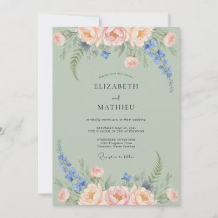 Convites Delphinium Romance Casamento Verde Salvia Pêssego