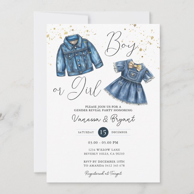 Convites Denim Blue Jean Boy or Girl Gender Reveal (Frente)