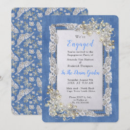 Convites Denim com rendas e pérolas da flor