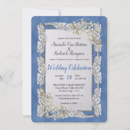 Convites Denim com rendas e pérolas da flor