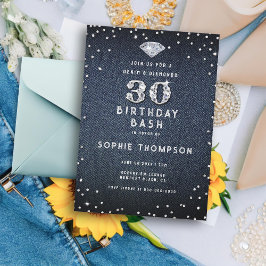 Convites Denim Diamantes Bling aniversário de 30 anos