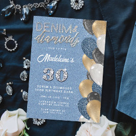 Convites Denim Diamantes Bling Balões Arranca Festa de aniv