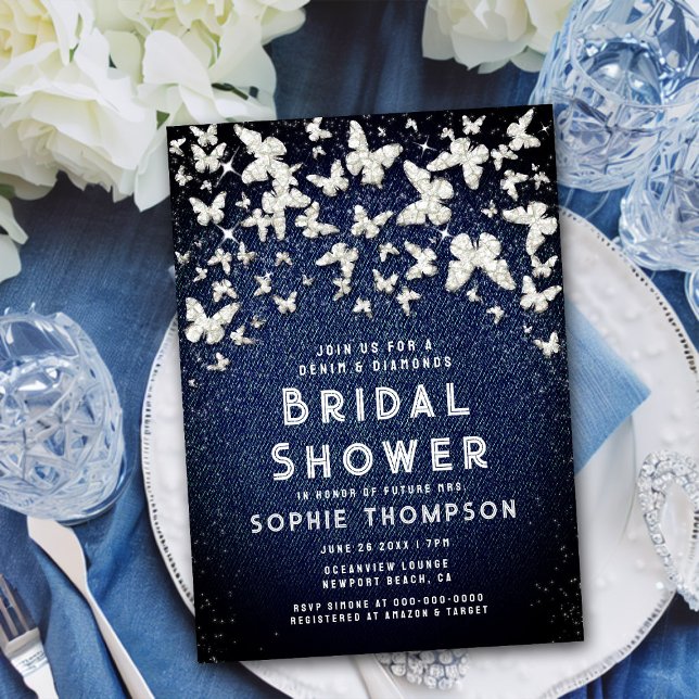 Convites Denim Diamantes Bling Butterflies Chá de panela (Criador carregado)