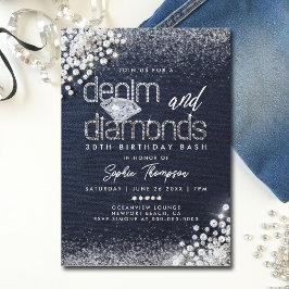Convites Denim Diamantes Bling Classy Party aniversário de 
