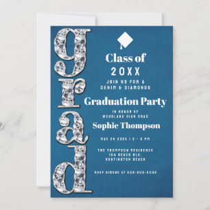 Convites Denim Diamantes Bling Elegante Festa de formatura