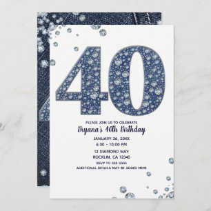 Convites Denim & Diamantes Bling Sparkle 40TH 40 Aniversári