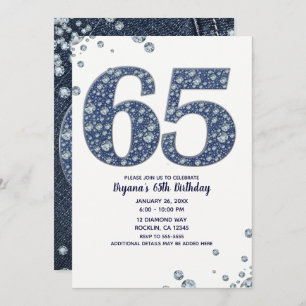 Convites Denim & Diamantes Bling Sparkle 65TH 65 Aniversári