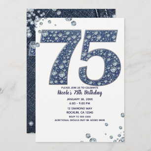 Convites Denim & Diamantes Bling Sparkle 75TH 75 Aniversári