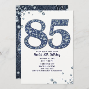 Convites Denim & Diamantes Bling Sparkle 85TH 85 Aniversári