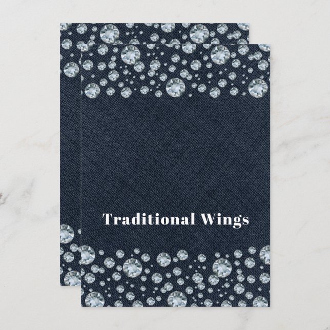 Convites Denim & Diamantes Bling Sparkle MESA TENT (Frente/Verso)