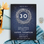 Convites Denim Diamantes Bling Starburst aniversário de 30<br><div class="desc">Um convite de aniversário simples,  moderno,  elegante e chic com o tema denim e diamante,  com fundo denim,  o número 30 dentro a starburst de diamantes (simulados,  não de diamantes reais) e tipografia em branco. Um design de "denim e diamantes" chico para uma mulher no seu trigésimo aniversário!</div>