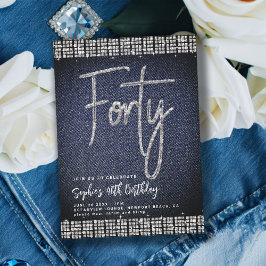 Convites Denim Diamantes Classy Bling aniversário de 40 ano