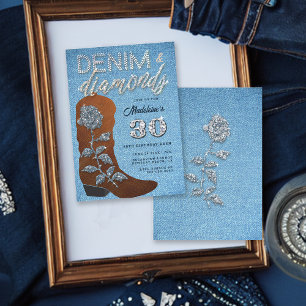 Convites Denim Diamantes Cowgirl Bling Jeans Festa de anive