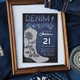 Convites Denim Diamantes Cowgirl Boot Bling aniversário de