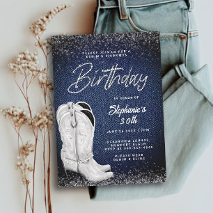 Convites Denim Diamantes Cowgirl Boots Bling aniversário de