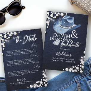 Convites Denim Diamantes Cowgirl Hat Bachelorette Itinerary