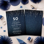 Convites Denim Diamantes Drippings 50th Festa de aniversári<br><div class="desc">Um modelo simples,  moderno,  elegante e chic com fundo denim,  diamantes / rochas (simulados,  não diamantes reais) e tipografia moderna em branco. Um design de "denim e diamantes" chico para uma mulher de qualquer idade,  no seu aniversário de 50 anos!</div>