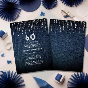 Convites Denim Diamantes Drippings 60th Festa de aniversári
