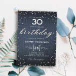 Convites Denim Diamantes Elegante Bling aniversário de 30 a<br><div class="desc">Um modelo simples, moderno, elegante e chic com fundo denim, a palavra BIRTHDAY coberta em diamantes brancos (simulados, não em reais) e em roteiros de caligrafia modernos, e tipografia em branco. Um aniversário de 30 anos de "denim e diamantes" clássico para design de mulheres, que pode ser personalizado para qualquer...</div>