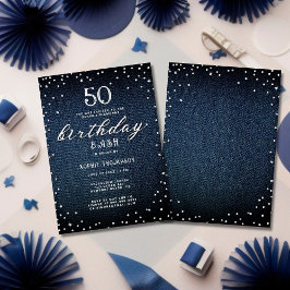 Convites Denim Diamantes Elegante Rustic 50th Festa de aniv