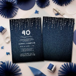 Convites Denim Diamantes, Festa de aniversário de 40 anos<br><div class="desc">Um modelo simples,  moderno,  elegante e chic com fundo denim,  diamantes / rochas (simulados,  não diamantes reais) e tipografia moderna em branco. Um design de "denim e diamantes" chico para uma mulher no aniversário de 40 anos dela!</div>