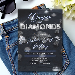 Convites Denim Diamantes Glam Glow Classy aniversário de 30