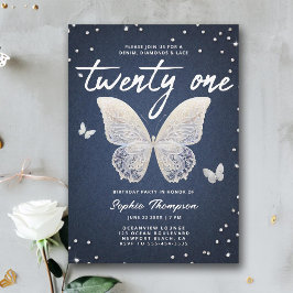 Convites Denim Diamantes Lace Butterfly Modern aniversário