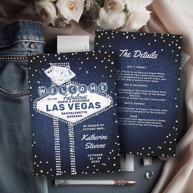 Convites Denim Diamantes Las Vegas Bling Festa de solteira (denim diamonds bachelorette party invitation weekend itinerary girls bridesmaids trip las vegas)