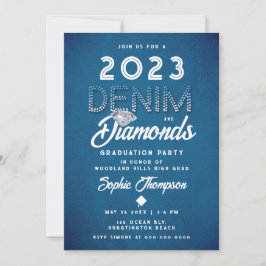 Convites Denim Diamantes Lettering Festa de formatura Moder