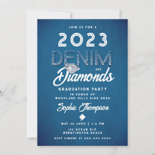 Convites Denim Diamantes Lettering Festa de formatura Moder