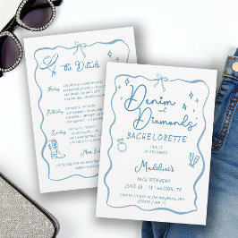 Convites Denim Diamantes Mão Escrevendo Bachelorette Itiner