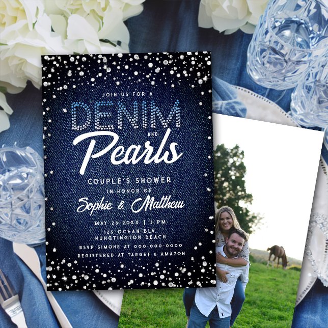 Convites Denim Diamantes Pearls Casal de Fotografia (Criador carregado)
