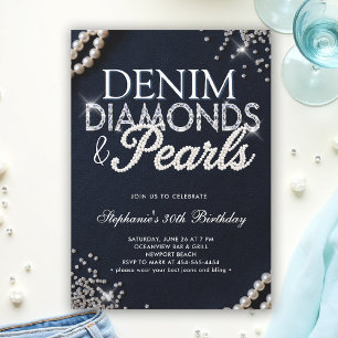 Convites Denim Diamantes Pearls Chic Classy Elegant Anivers