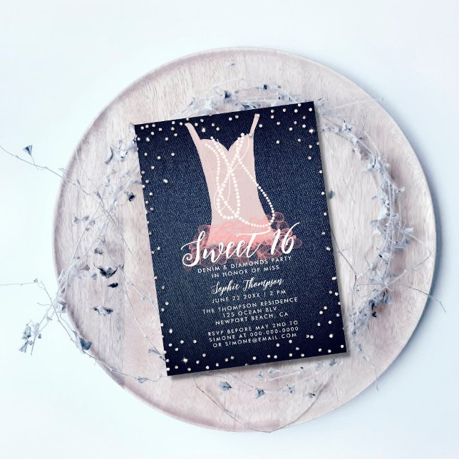 Convites Denim Diamantes Pearls Tutu Sweet 16 Festa de aniv (Criador carregado)