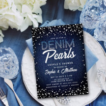 Denim Diamantes Pérolas Chá Elegante Azul