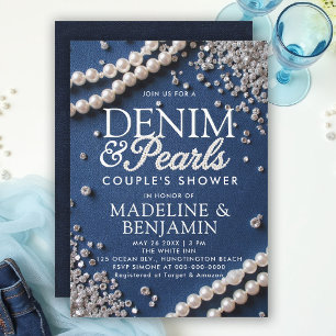 Convites Denim Diamantes Pérolas Tipo Elegante Chá Casal