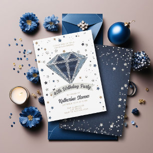 Convites Denim Diamantes White Blue Glitter aniversário de 