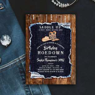 Convites Denim Diamond Cowgirl Chic Rustic Hoedown Aniversá