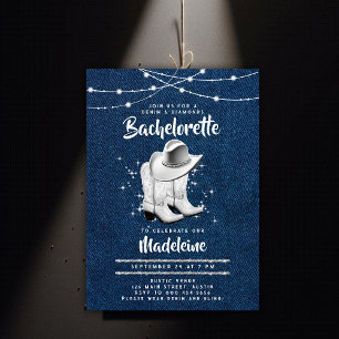 Convites Denim Diamond Cowgirl Hat Boots Chic Bachelorette