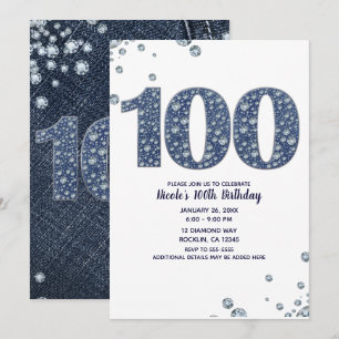 Convites Denim & Diamonds Brilho de Brilhos 100º 100 Aniver