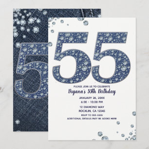 Convites Denim & Diamonds Brilho de Brilhos 55º 55 Aniversá